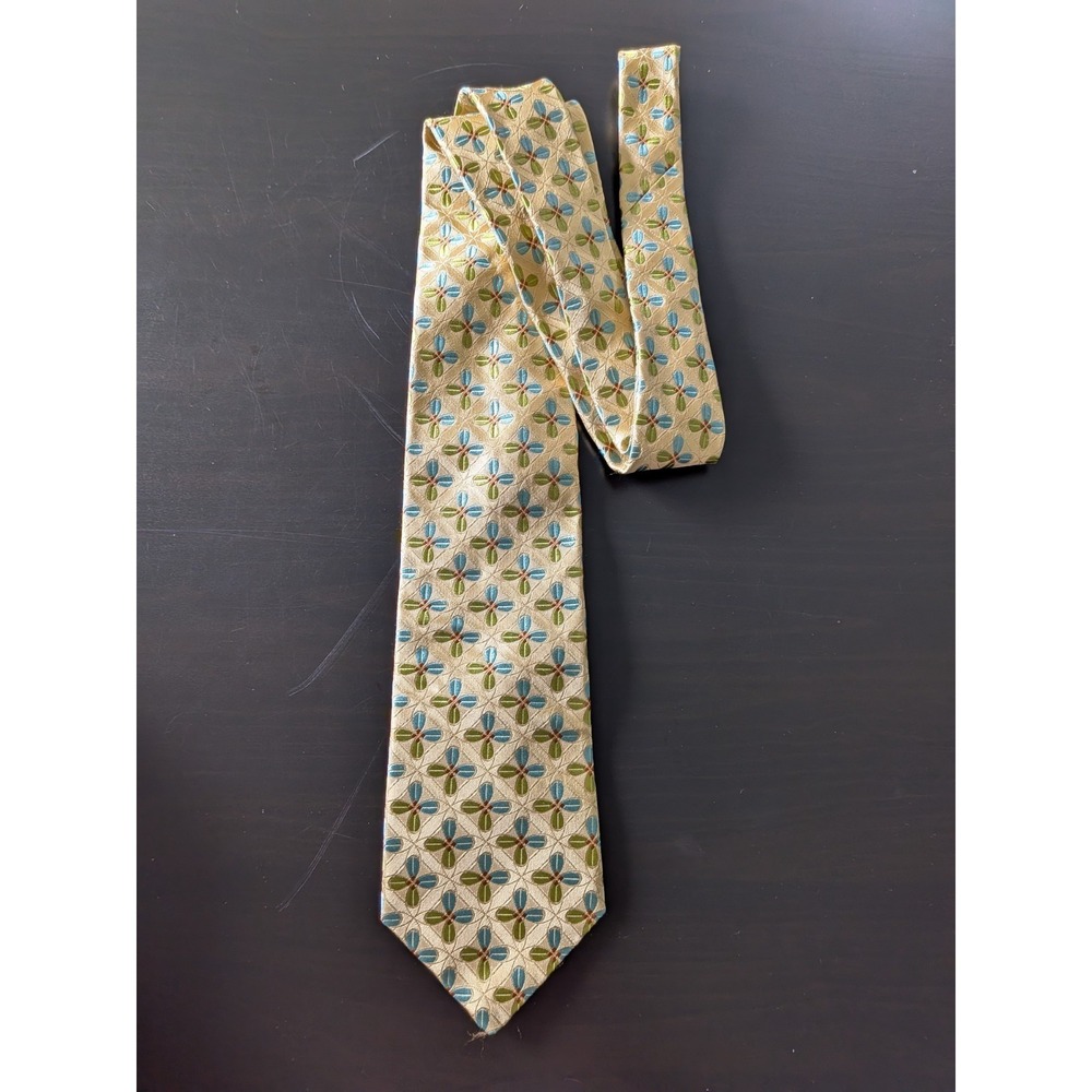 Ike Behar Yellow Summer Floral Jacquard Tie Silk USA Made‎ 60"